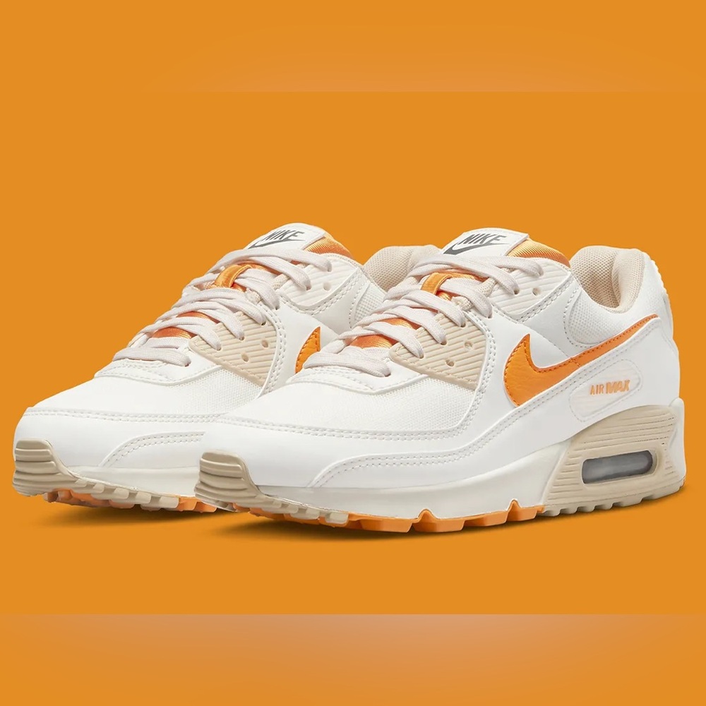Nike Women's Air Max 90s - White and Orange - 9.5W